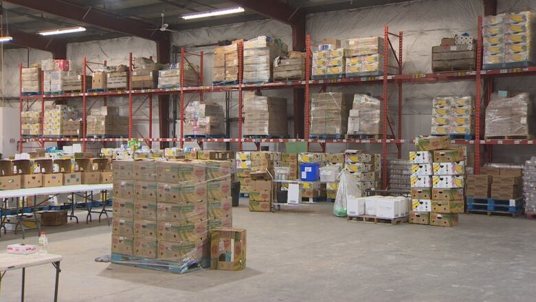 A warehouse full of boxes of food.