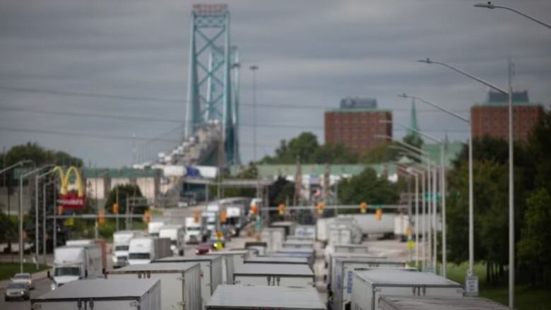 Heavy traffic on the Ambassador Bridge, August 30, 2023.