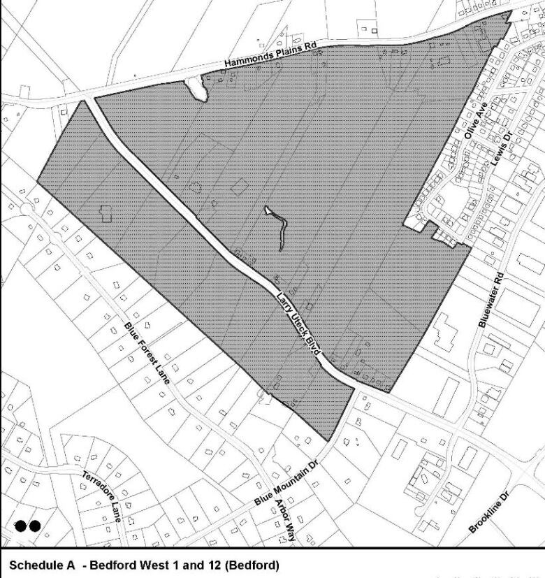 A map of Bedford West planning area 1 and 12.