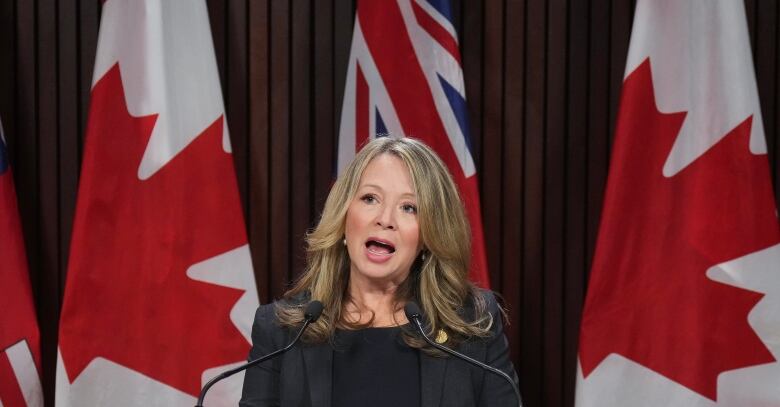 Marit Stiles, incoming leader of the Ontario NDP, provides new information related to the integrity commissioners Greenbelt investigation during a press conference at Queens Park in Toronto, on Wednesday, February 1, 2023. THE CANADIAN PRESS/Nathan Denette