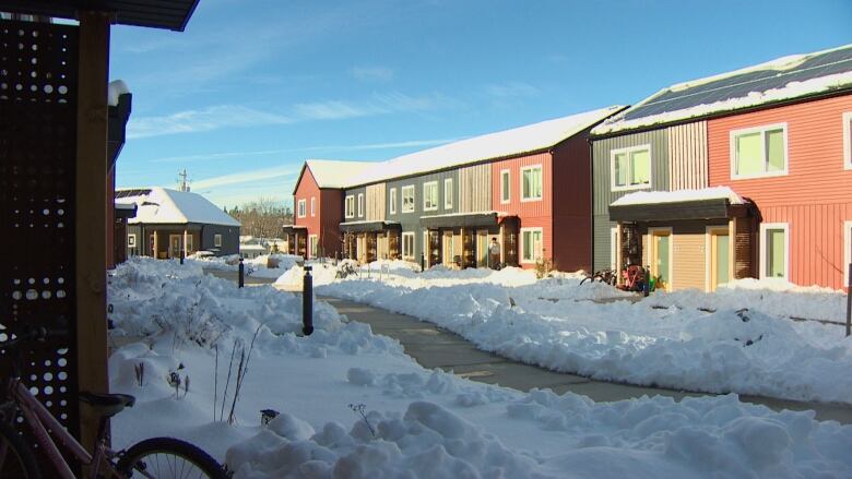 A row of houses is shown