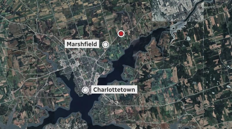 A map image of Marshfield, P.E.I.