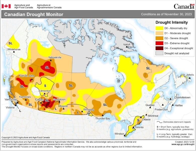  a map which shows that parts of the N.W.T. have severe drought. 