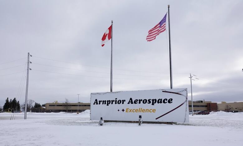 Arnprior Aerospace company sign outside its plant. 