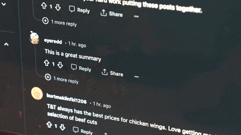 Comments on Reddit thread such as 