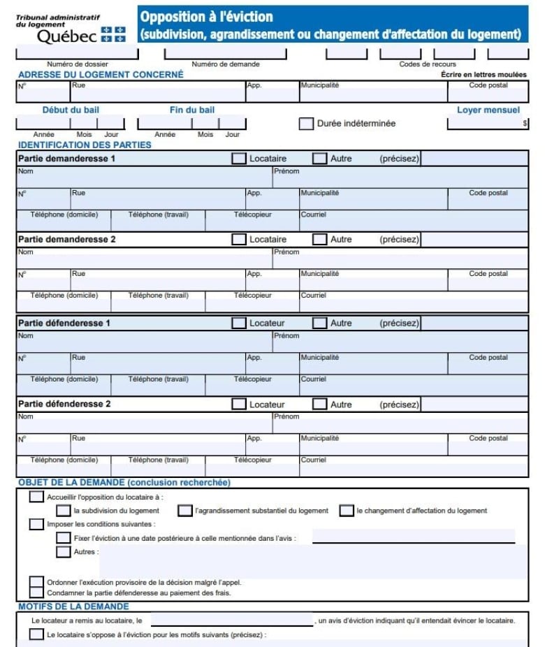 a form to refuse an eviction in Quebec