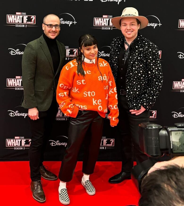 3 people on red carpet premiere of What If...?