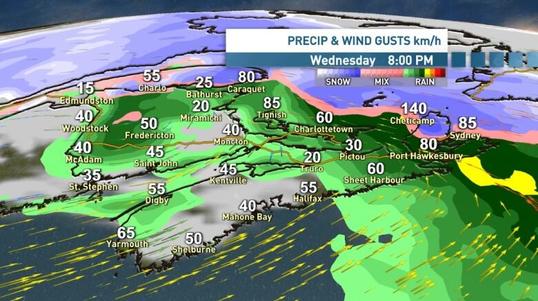 A weather map of the Maritimes is shown.