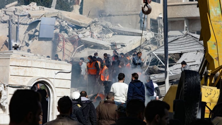 A building destroyed in a reported Israeli strike in Damascus.