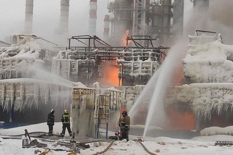 A natural gas terminal on fire.