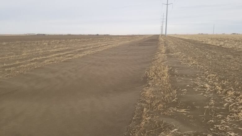 Blowing dirt fills in ditches and irrigation canals during a wind erosion event in Lethbridge County in Alberta in a 2022 handout photo.