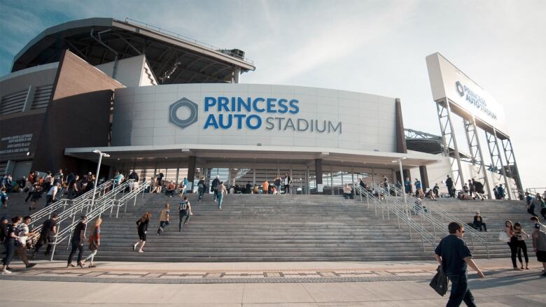 Image of a stadium featuring the logo for 'Princess Auto Stadium' prominently.