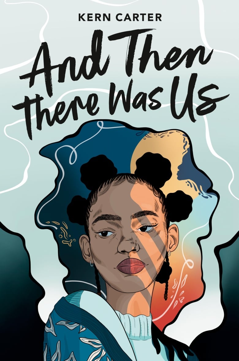 And Then There Was Us by Kern Carter. Illustrated book cover of a teenage Black woman shadowed in sunlight.