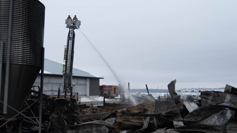 According to OFS, crews were unable to enter the structure due to the magnitude of the fire and began a defensive attack-- that entails surrounding a structure and dousing it with water. 