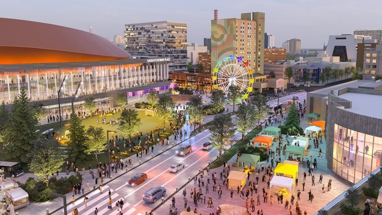 An artistic rendering of what the Downtown event and entertainment district, Saskatchewan Place, could look during summers once its completed.