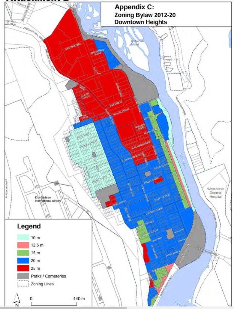 A map of Whitehorse, with coloured zones. 