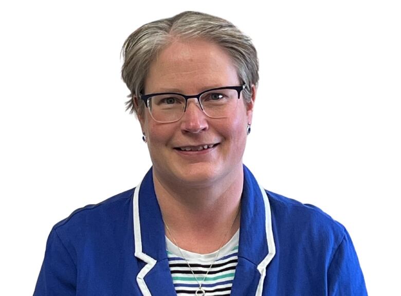 A smiling woman on a white background