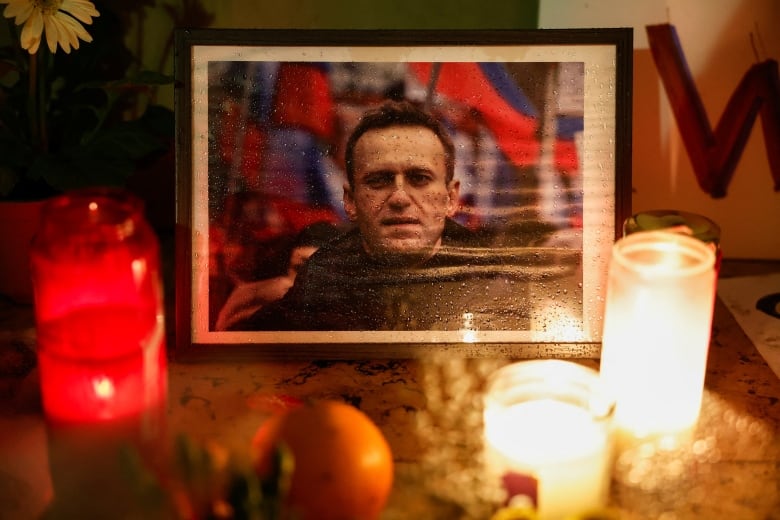 Candles burn as people attend a vigil following the death of Russian opposition leader Alexei Navalny, at the Trocadero near the Eiffel Tower in Paris, France, February 19, 2024. 