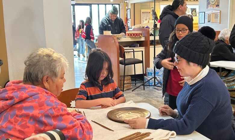 3 People sitting around a table playing a board game