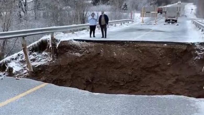 A large road washout