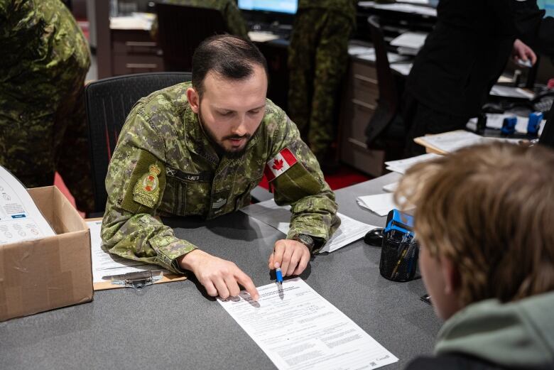 Ottawa's military recruitment office signing in new recruits ahead of their aptitude testing. 