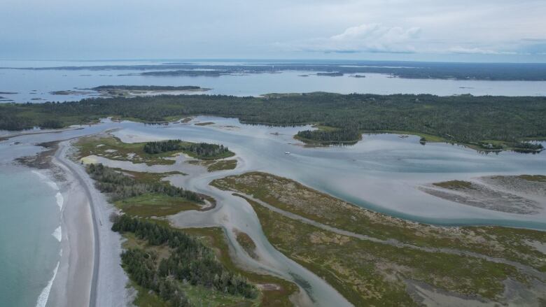 Part of the Nova Scotia coastline is seen in an aerial image.