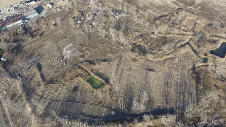 An aerial view of land.