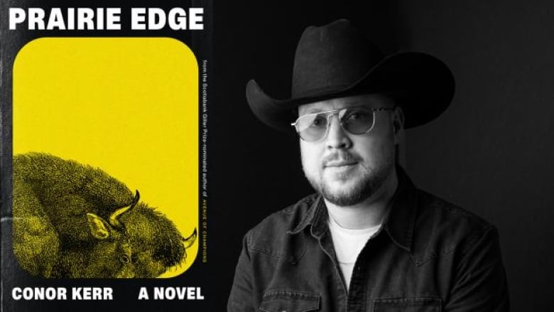 A book cover featuring a bison on a yellow background next to a black and white photo of a bearded man in sunglasses and a cowboy hat.