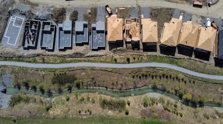 An overhead image of new-home construction.