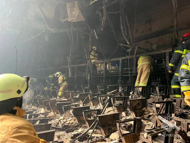 A concert hall destroyed by fire.