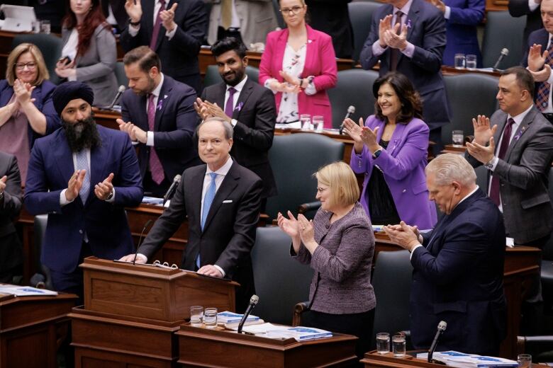 Finance minister Peter Bethlenfalvy stands in the legislature on budget day, at Queens Park, on March 26, 2024.