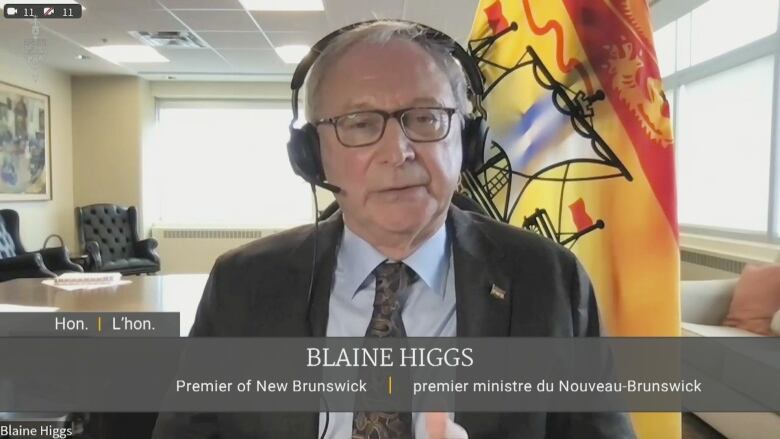 Blaine Higgs speaks virtually at the committee