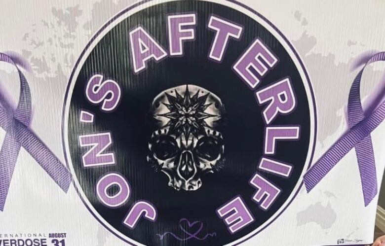 A black skull is surrounded by purple letters reading 'Jon's Afterlife.'