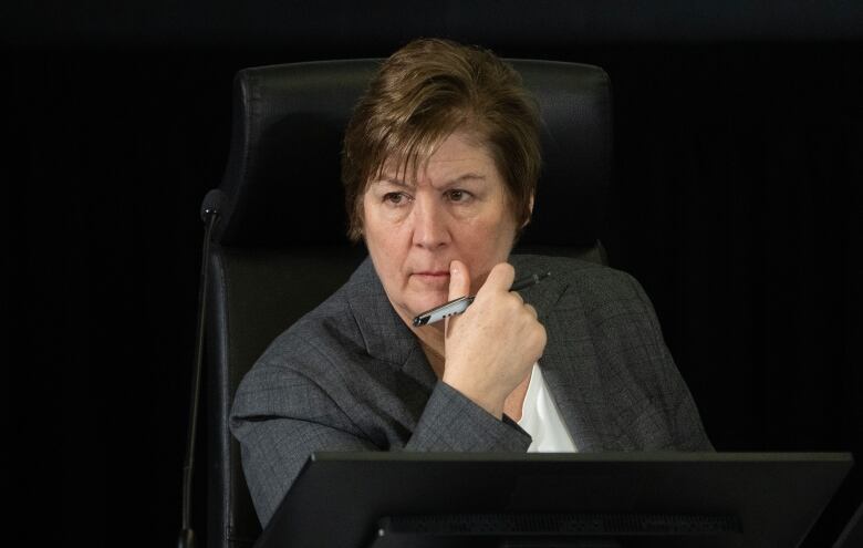 Commissioner Justice Marie-Josee Hogue listens to a lawyer speak during the Public Inquiry Into Foreign Interference in Federal Electoral Processes and Democratic Institutions, Thursday, March 28, 2024 in Ottawa.