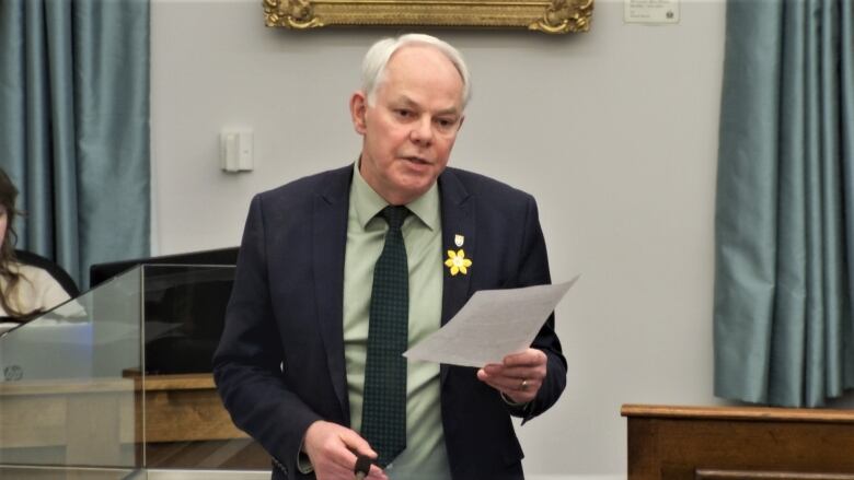 Peter Bevan-Baker standing in the legislature.