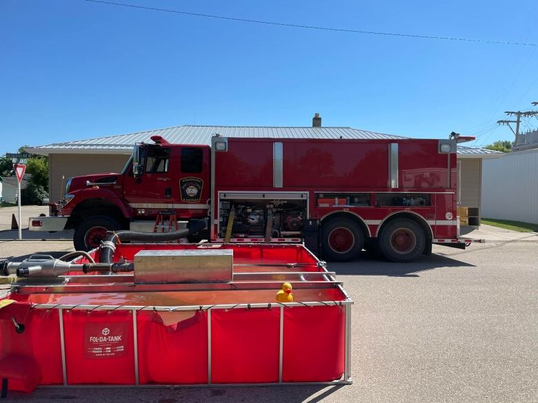 Big bright truck used to hold water to out fires is going through testing.