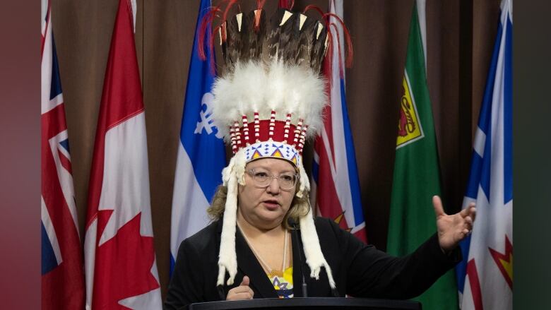 A woman wearing a headress