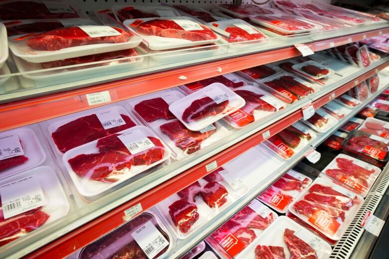 Beef and meat products are displayed for sale at a grocery store in Aylmer, Que., on Thursday, May 26, 2022. A group of Canadian ranchers is calling for an investigation into meat pricing. The Saskatchewan Stock Growers Association says it's asking the provincial and federal governments to look into what it calls an 