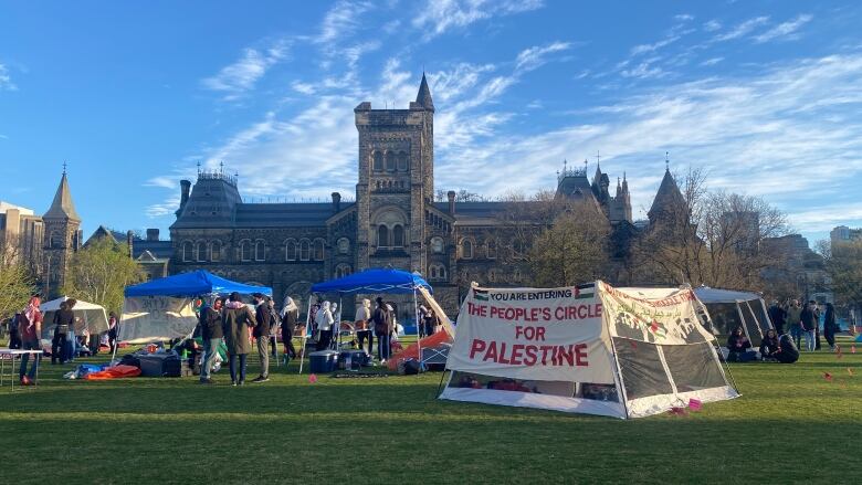 Pro-Palestinian protestors set up an encampment at the University of Toronto on Thursday. A spokesperson for the group says they will not leave until the school meets a list of their demands.