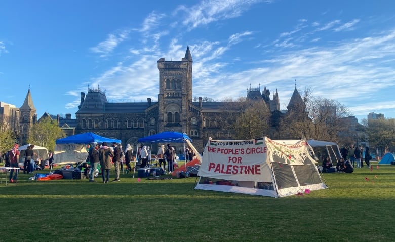 Pro-Palestinian protestors set up an encampment at the University of Toronto on Thursday. A spokesperson for the group says they will not leave until the school meets a list of their demands.