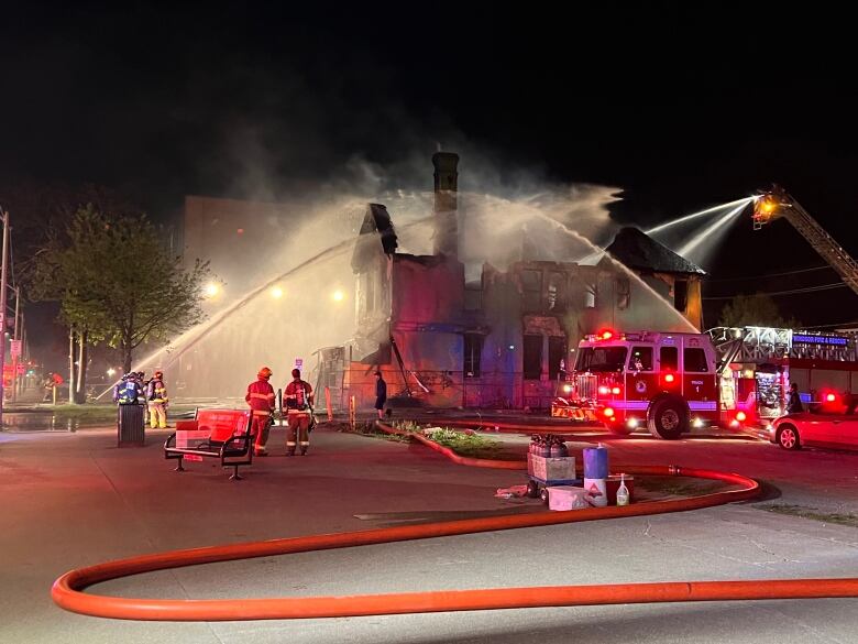 Fire crews fight a blaze at an abandoned spray-painted building in Windsor's downtown.