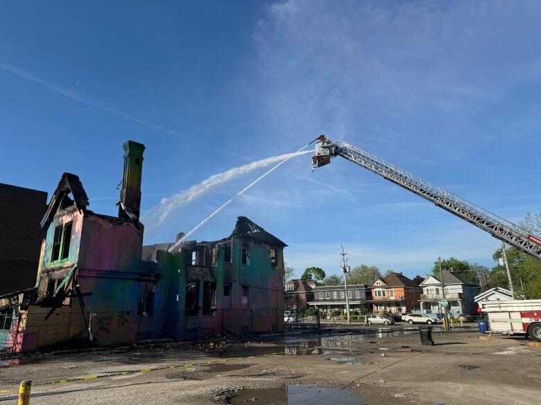 As of 8:30 a.m. Thursday, one fire truck remained on the scene of 841 Ouellette Avenue.