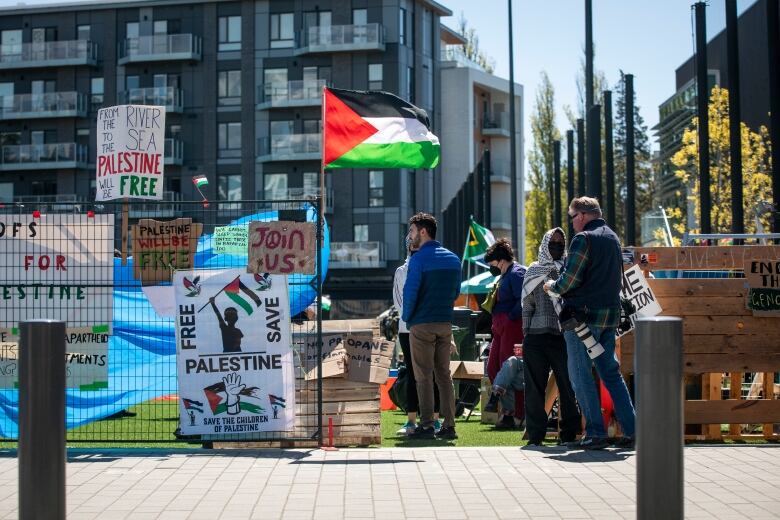 Protesters are pictured at a pro-Palestinian encampment at the University of British Columbia near Vancouver, B.C on Wednesday May 2, 2024. 