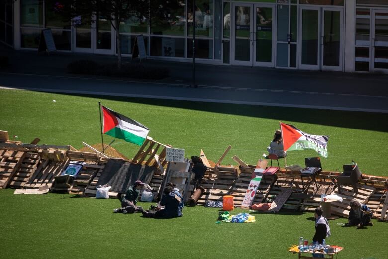 Protesters are pictured at a pro-Palestinian encampment at the University of British Columbia near Vancouver, B.C on Wednesday May 2, 2024. 