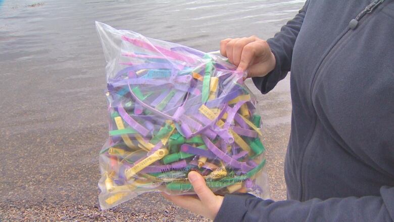 A bag full of colourful tags.