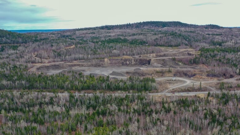 Drone shot of landscape with rock quarry