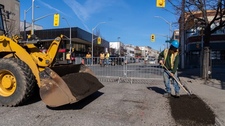 A man works on a construction site. 