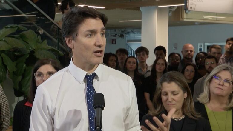 Prime Minister Justin Trudeau spoke to a group of students at Mohawk College on May 2, 2024.