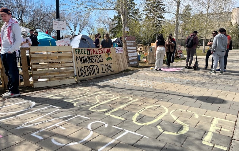 A protest site at a university.