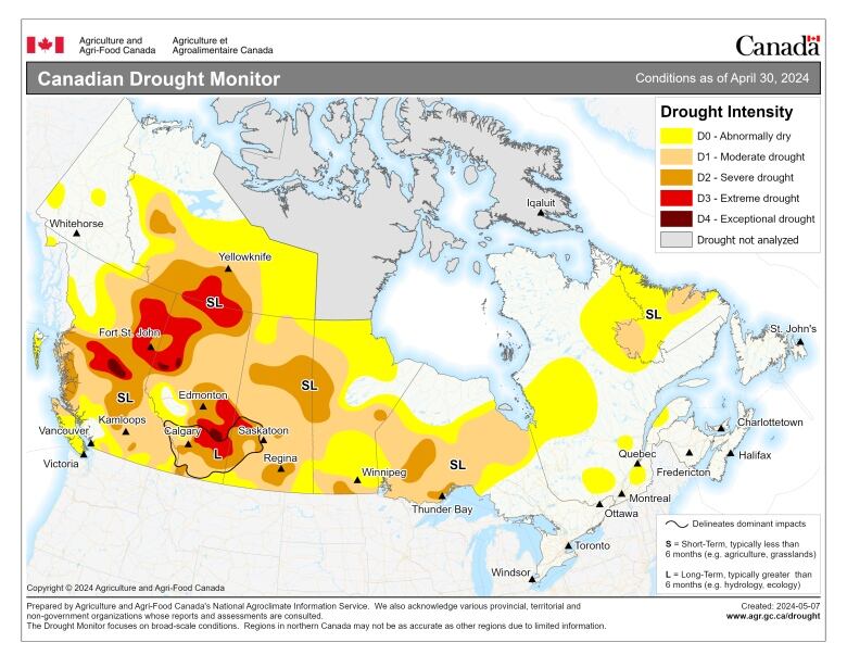 A coloured map shows drought conditions in southern Manitoba